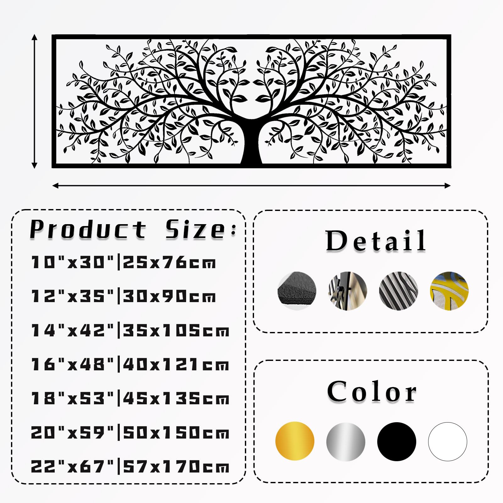 Arte de Pared de Metal, árbol de la Vida, decoración de Hojas, árbol genealógico Natural, decoración Colgante para el hogar (Blanco, 57 x 170 cm)