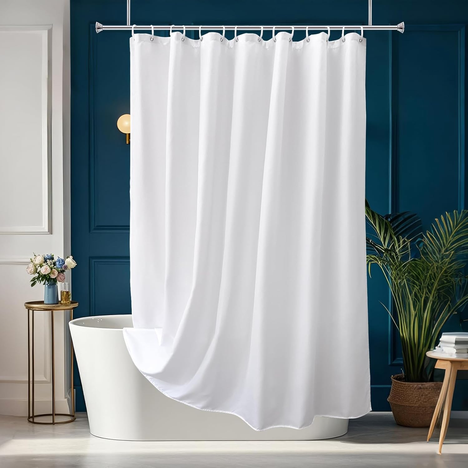 Amazon.com: AooHome White Fabric Shower Curtain Liner, Bathroom Curtain with Hooks for Hotel ...