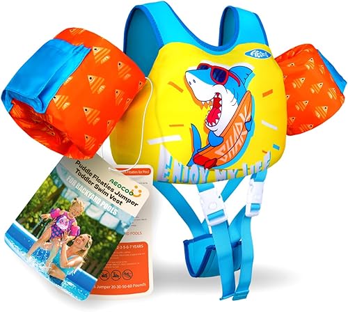 Toddler Swim Vest for 3-5,6-9 Years Old, Puddle Swim Jumper 20-30-50,60,70 Pounds, Kids Pool Float Jacket with Swimming Arm Floaties - Water Wings
