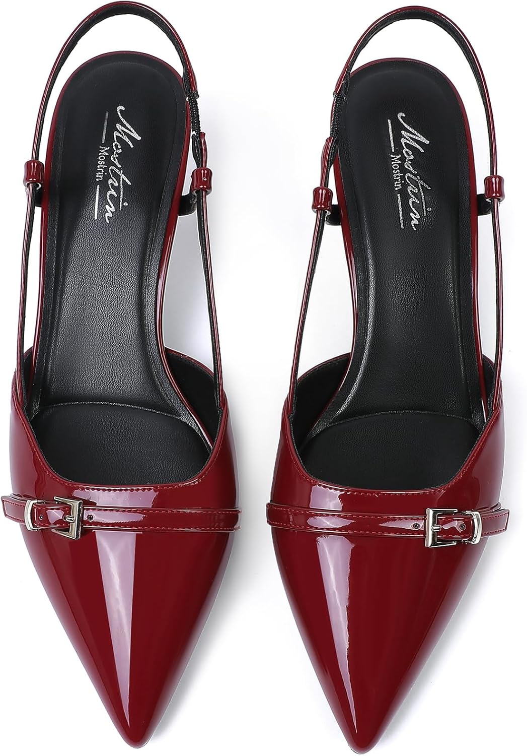 Mostrin Kitten Heels for Women Pointed Toe Pumps Patent Leather Low Heel Slingback Heels with Buckle Dress Shoes for Dating Party Working - Image 9