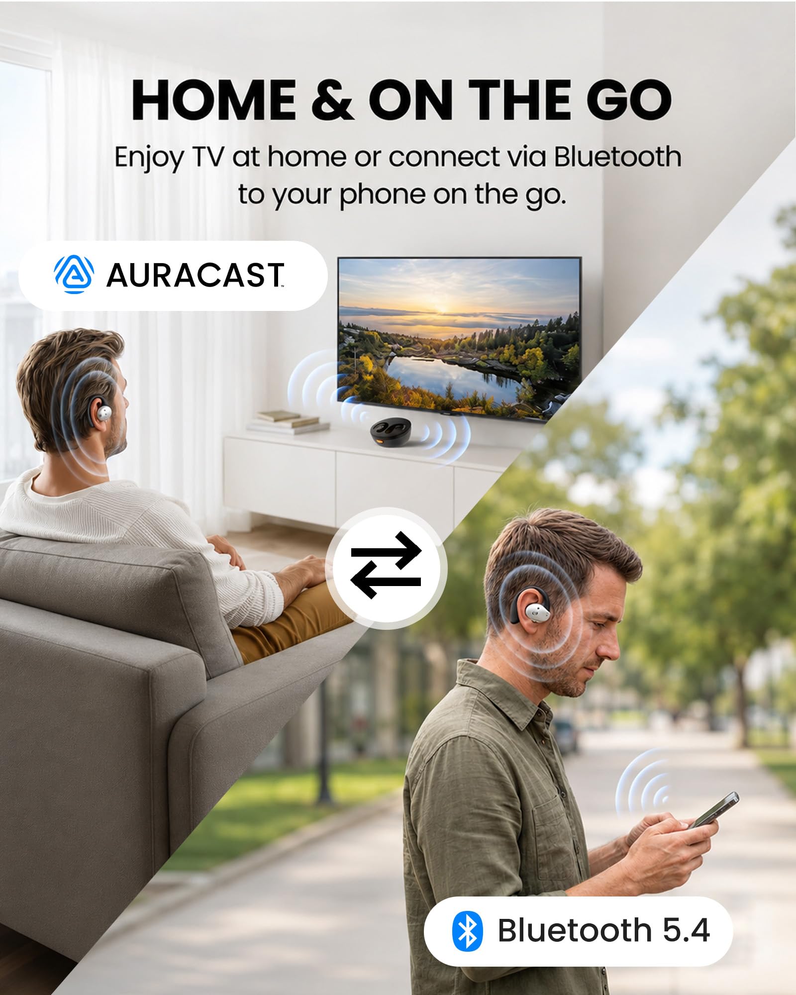 Avantree Medley Pebble 2 – Casque TV Auracast sans Fil Open-Ear