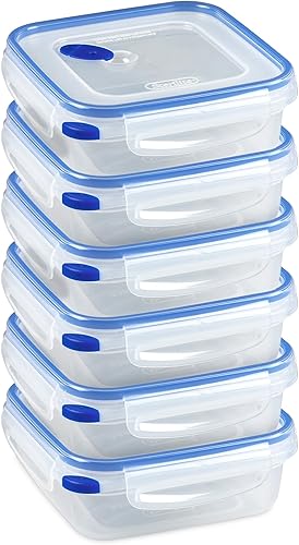 Sterilite Ultra-Seal - Recipiente de almacenamiento de alimentos de 4 tazas, tapa transparente y base con detalles azules, paquete de 6