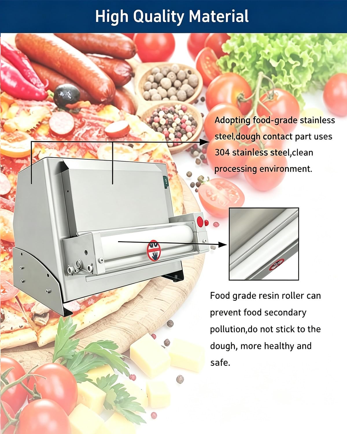 Sfogliatrice per Pizza, Pressa Elettrica per Pizza, Pressa Automatica in Acciaio Inox