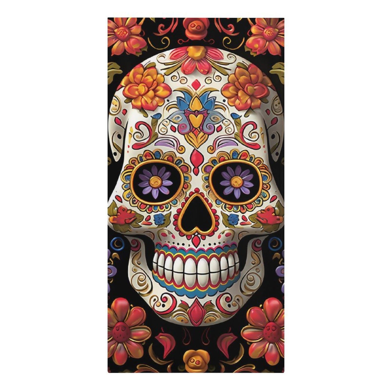 QMNLKH Sugar Skulls Beach Towel for Women, Large Microfiber Pool Towel for Men, Absorbent Swim Towels for Home, Lightweight Bath Towels for Camping, Yoga, 30.3"x61.4"