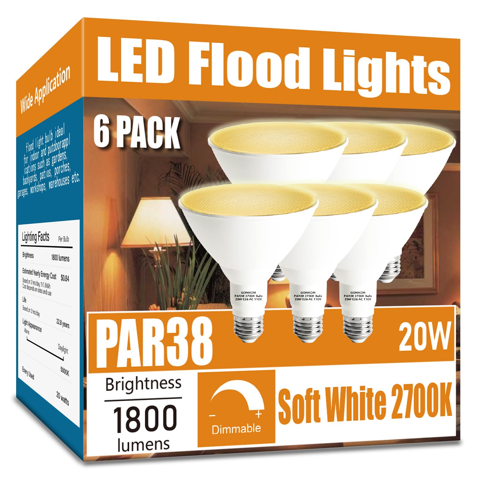 Gonhom Par38 led Flood Lights Outdoor Light Bulb,Dimmable 1800LM