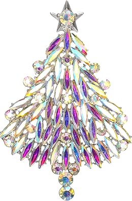 BriLove Merry Christmas Tree Brooch Xmas Star Rhinestone Marquise Decorative Gift for Women