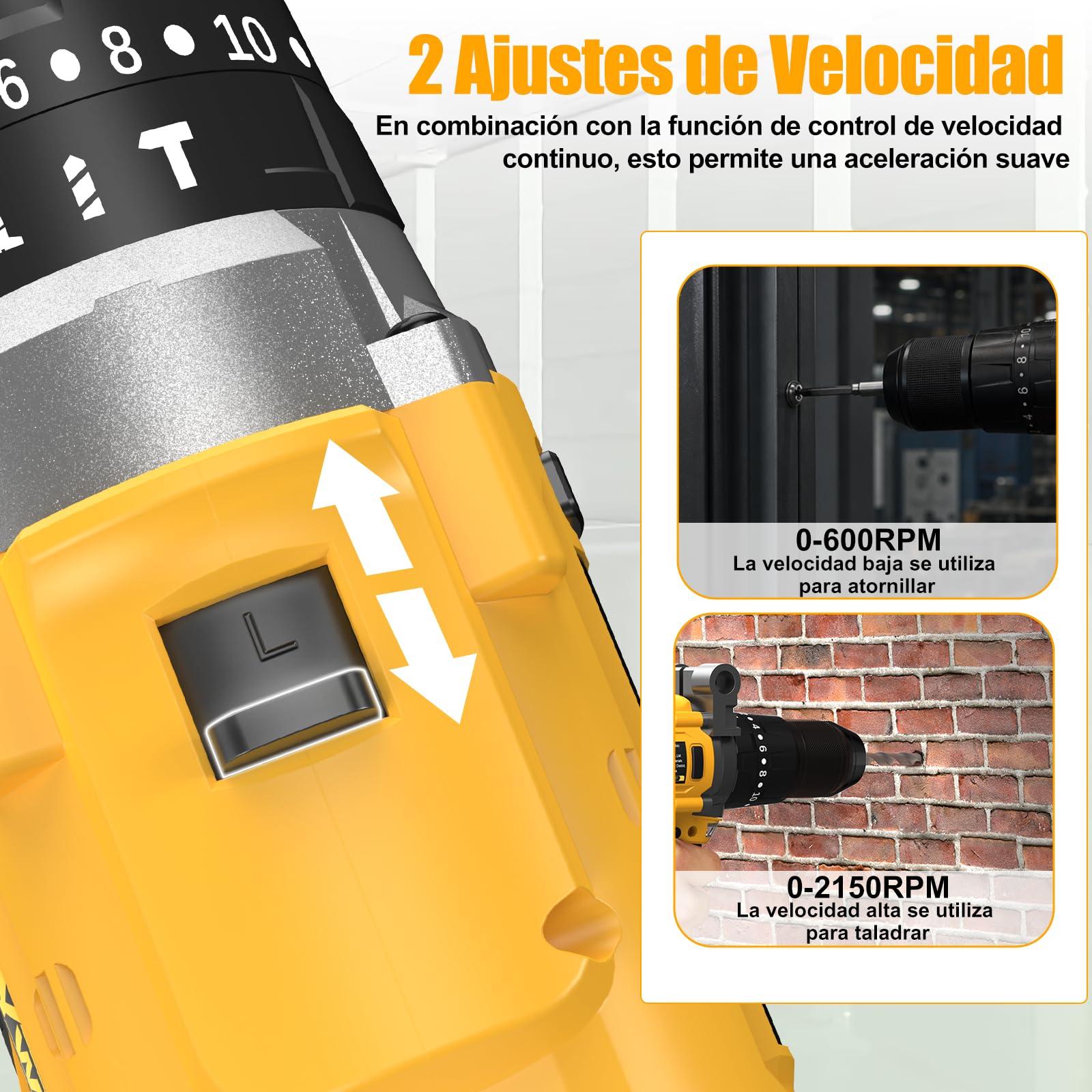 21V Taladro Percutor Bateria 100Nm - 2150RPM Taladro Atornillador Batería | 2 Baterías 4.0Ah, Sin Escobillas, Taladro Inalámbrico, 20+3 Ajuste de Par Aparafusadora, 13mm Portabrocas, 2 Velocidad