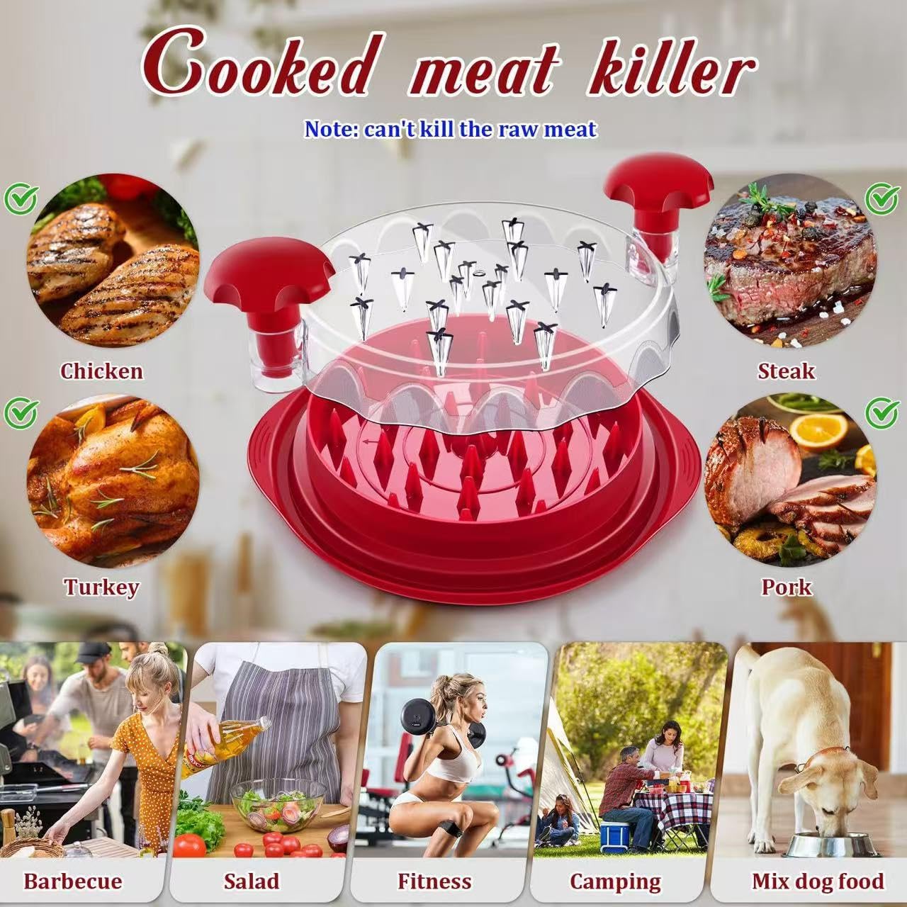 Trituratore di pollo, trituratore per petto di pollo, torsione con spazzola e forchetta; trituratore per carne per petto di pollo, maiale, manzo, striscia antiscivolo, manico ergonomico, senza BPA e