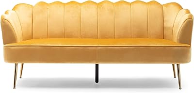 Christopher Knight Home Reitz Channel Stitch 3 Seater Shell Sofa - Velvet - Honey Yellow/Gold