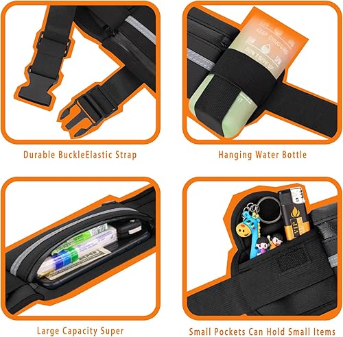 Miniatura 5 de Cinturón delgado para correr sin rebote para mujeres y hombres, riñonera impermeable con bolsillos de secado rápido y reflectante nocturno