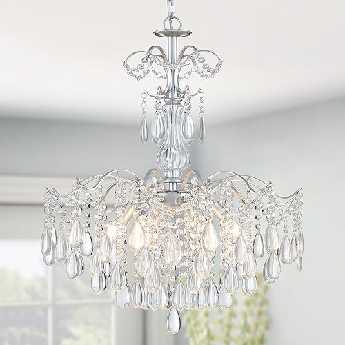 Miniatura 24 de WUZUPS Candelabro de cristal colgante de 5 luces, lámpara de techo moderna para dormitorio, pasillo, bar, cocina, baño, 22.6 pulgadas de alto x 19.2