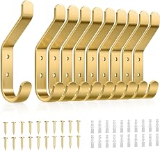 susswiff 10 Pack Acoustic Panel Hooks, Screw-in Hooks for Bedroom, Living Room, Bathroom, Wall Mounted Hooks for Wardrobe, Jackets, Hats, Metal, Gold, 10 cm