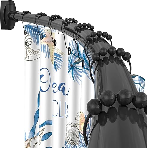 YNL Barra de cortina de ducha curvada de 35 a 82 pulgadas (2.9 a 6.8 pies), barra de ducha redondeada negra mate a prueba de óxido para bañera,