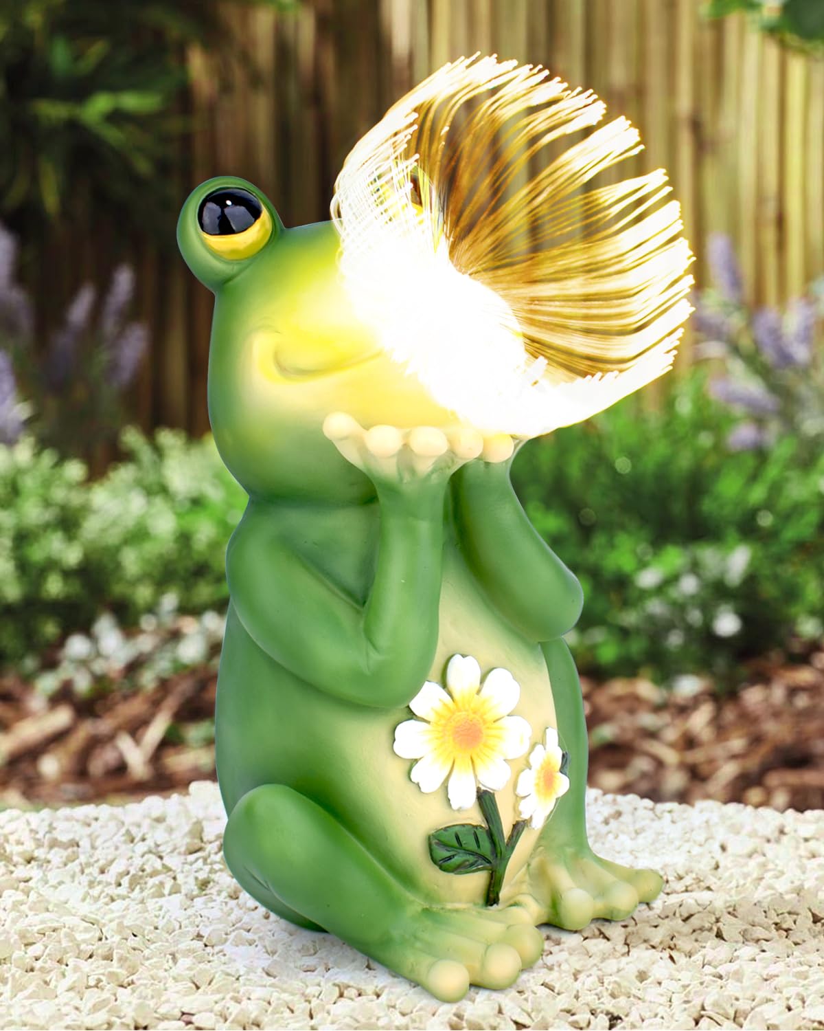 FREECUBE Statua da giardino per esterni, statua da giardino a forma di rana, decorazione da giardino, luci solari per esterni, interni, patio, prato