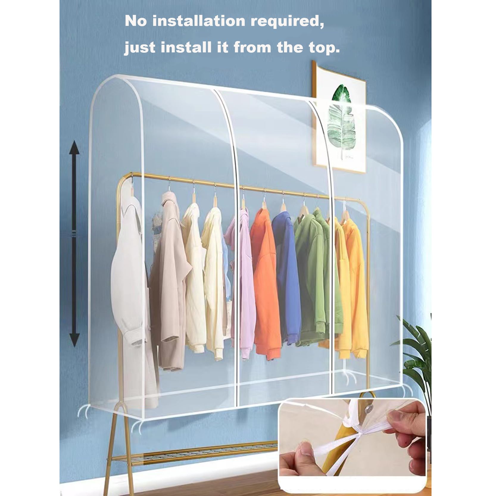 Kleiderstangenabdeckung mit 2 Reißverschlüssen, transparente/klare Kleiderständerabdeckung, groß, staubdicht und wasserdicht aus PEVA, Schutzhülle für Kleiderbügel zur Aufbewahrung von Kleid