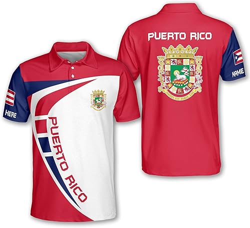 LASFOUR Polo personalizado de Puerto Rico para hombres, camisetas personalizadas de Puerto Rico para hombres, camisas del orgullo puertorriqueño