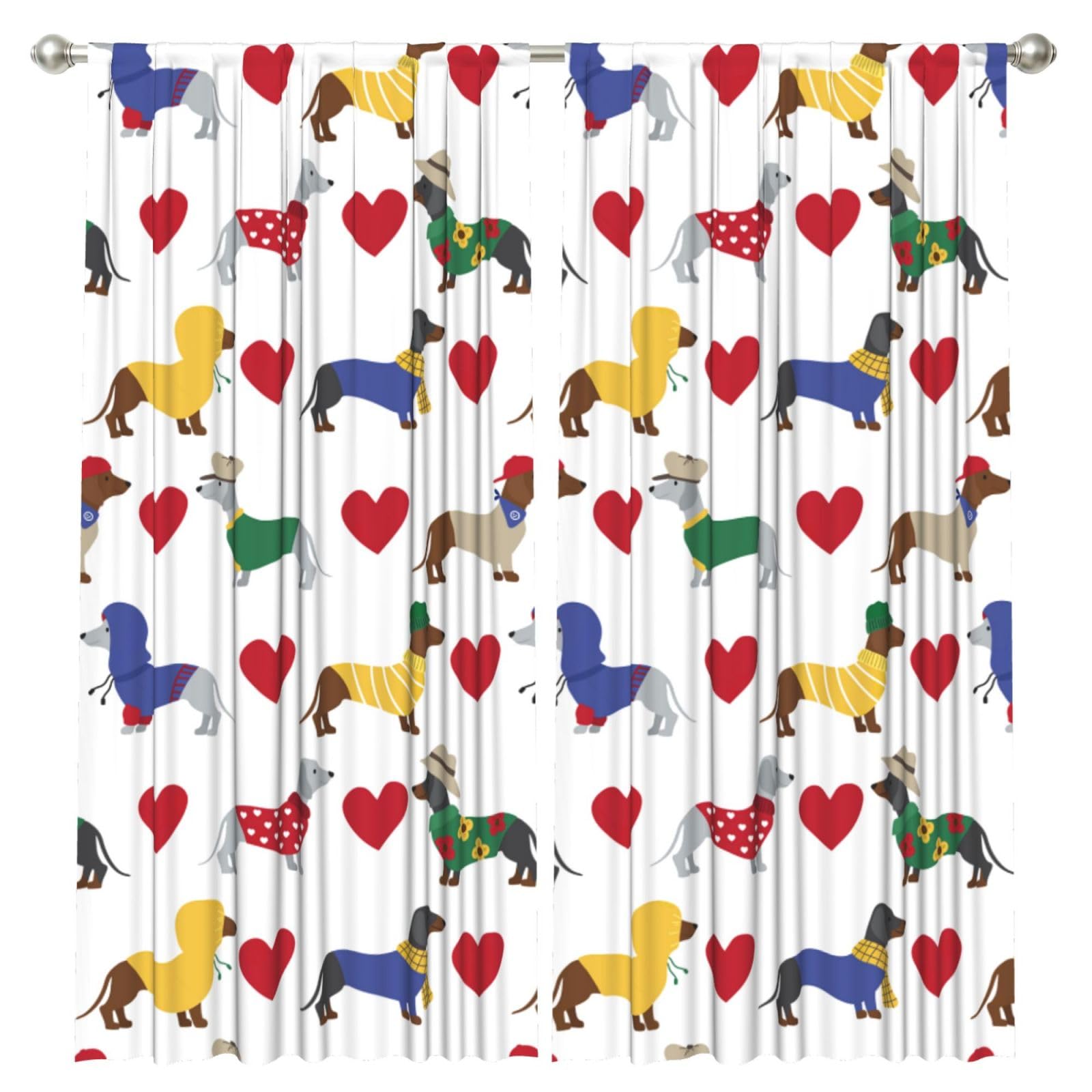 InOmak Lovely Dachshund Dog, 2 Panels Window Curtains 52 x 84 Inch Blackout Curtains for Living Room Bedroom