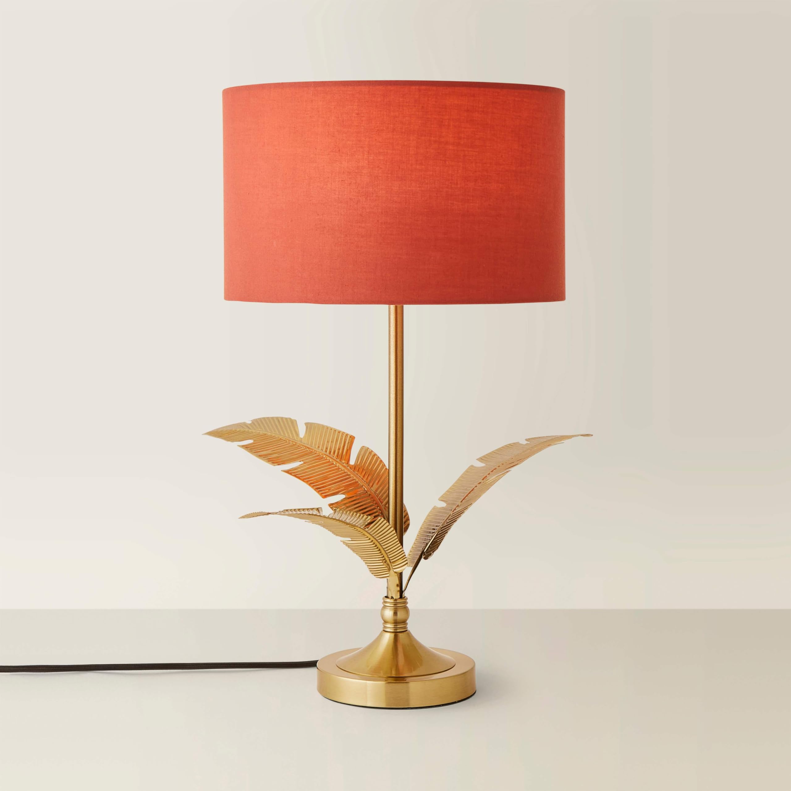 Valuelights Christina Rust Red Drum Shade Gold Palm Leaf Detail Single Stem Table Lamp from B&Q