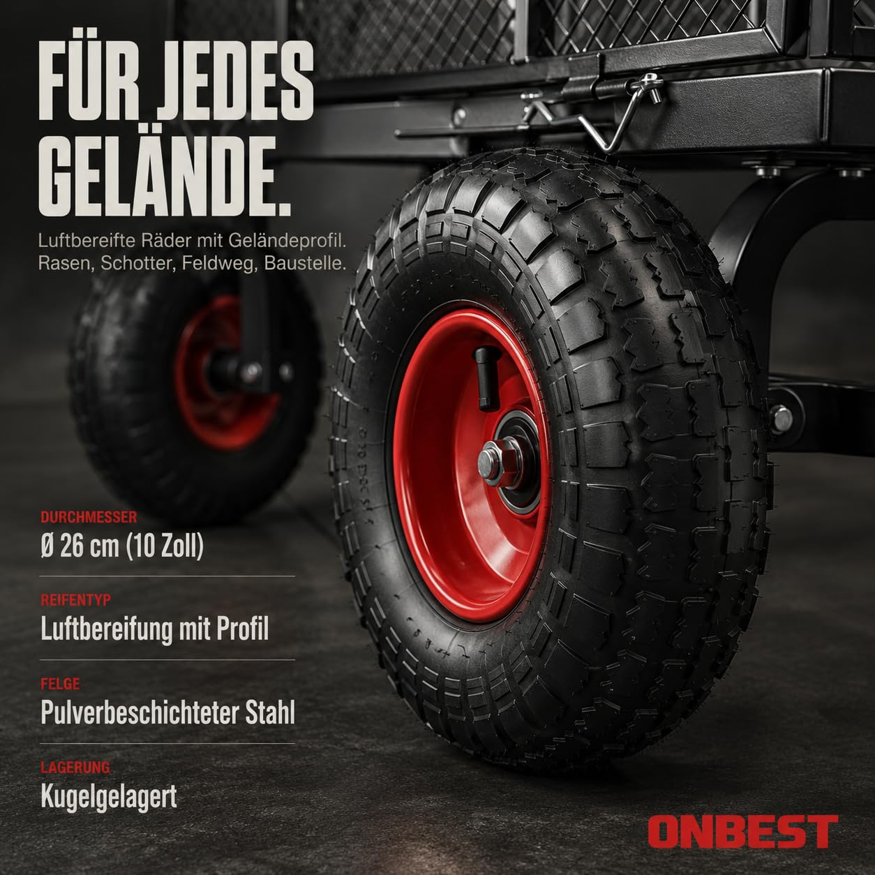 ONBEST Bollerwagen 550 kg – Gartenwagen mit klappbaren Seitenwänden | Großer 205 L Gitterkorb aus Metall – Outdoor-Transportwagen und Lastenwagen für Garten, Hof und schwere Transporte