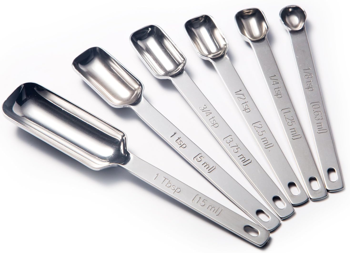 ENJOYPRO Measuring Spoons Stainless Steel Set of 6 piece, Metric Narrow Teaspoon Measurement, Heavy Duty Metal Tablespoon Measurement for Baking Cooking Spice Jars (Silver)