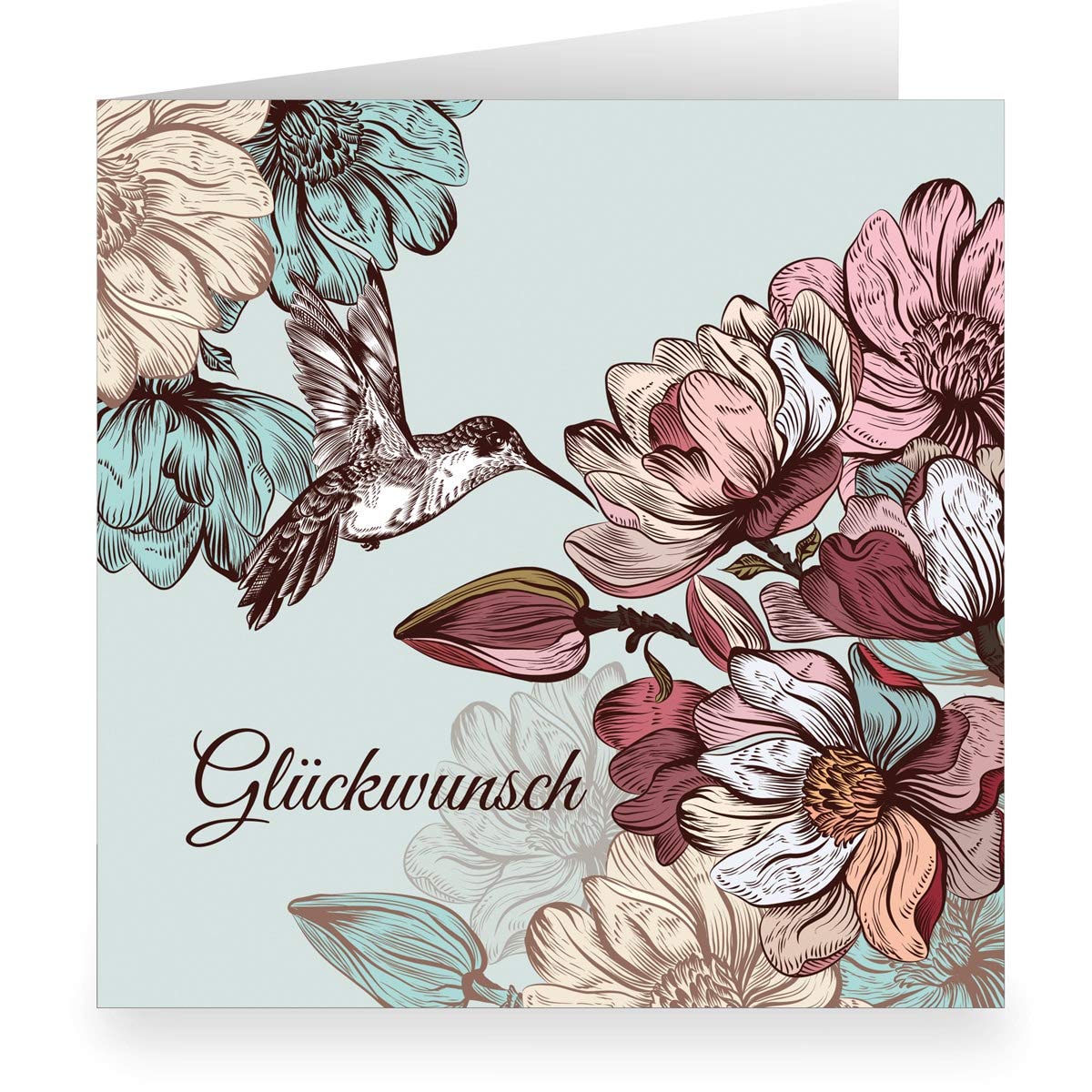 Kartenkaufrausch 24 x Edle vintage Blumen Glückwunsch-karte mit Kolibri innen weiß (quadratisch, 15,5x15,5cm mit Umschlag): - große XL Glückwunsch-Karte zur Rente, Geburtstag, Abschluss