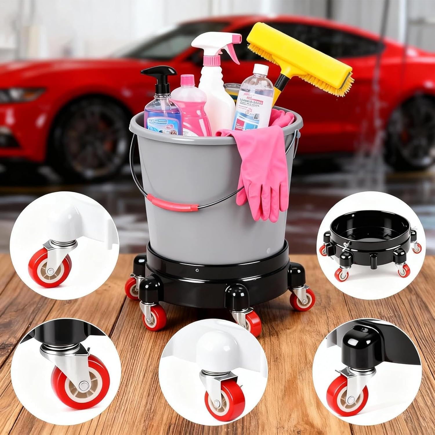 Bucket Wheelbarrow | 360 Degree Swivel Wheelbarrow - Base with Swivel Wheels for 19L and 28cm Bucket - Use in Home Indoor Outdoor Kitchen Work School Apartment Bedroom Washing
