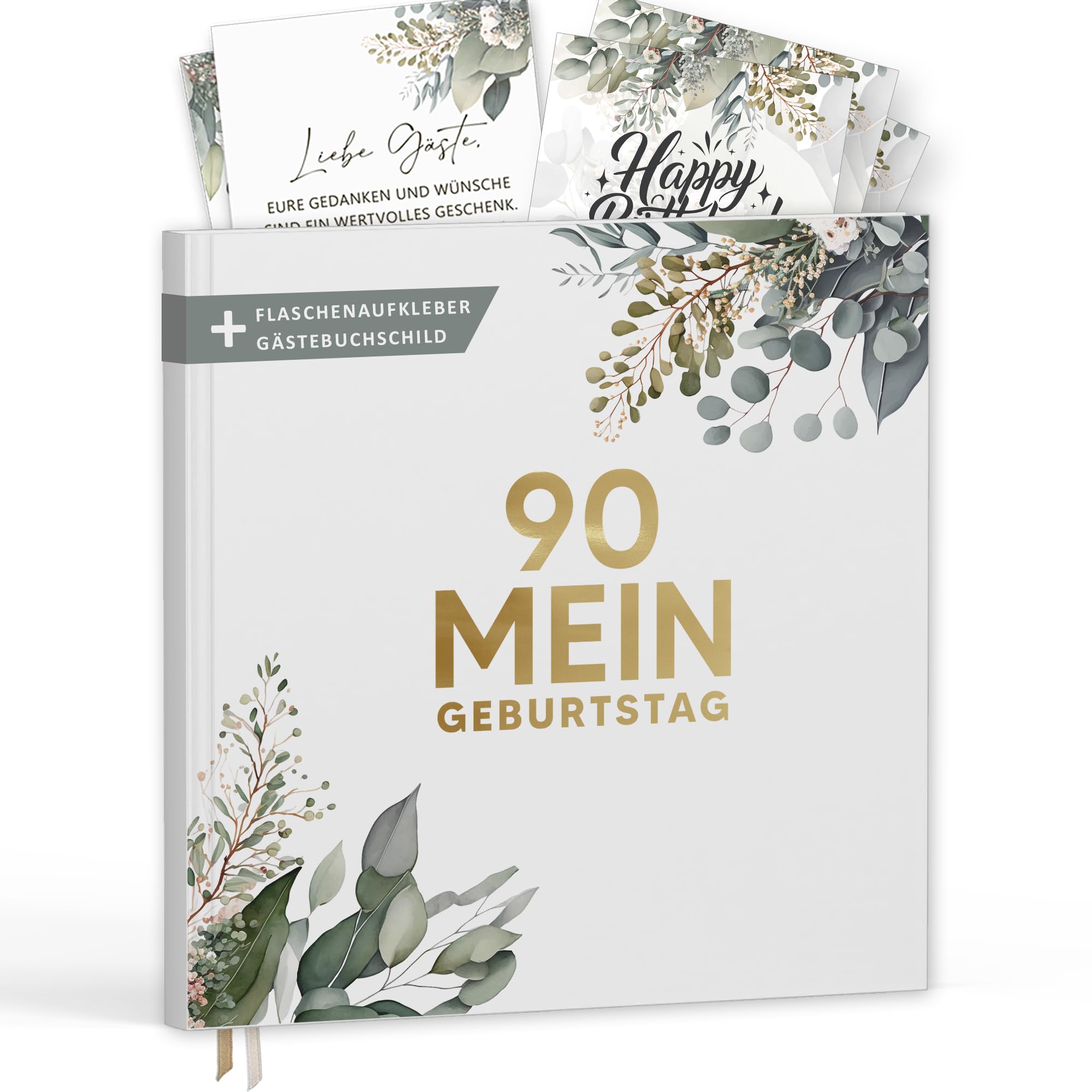 Trendanchor Gästebuch Mein Geburtstag mit Weinetiketten – Erinnerungsbuch Eukalyptus Look Geschenk für Familie & Freunde zum Ausfüllen ohne Fragen – Hardcover Blanko 72 Seiten