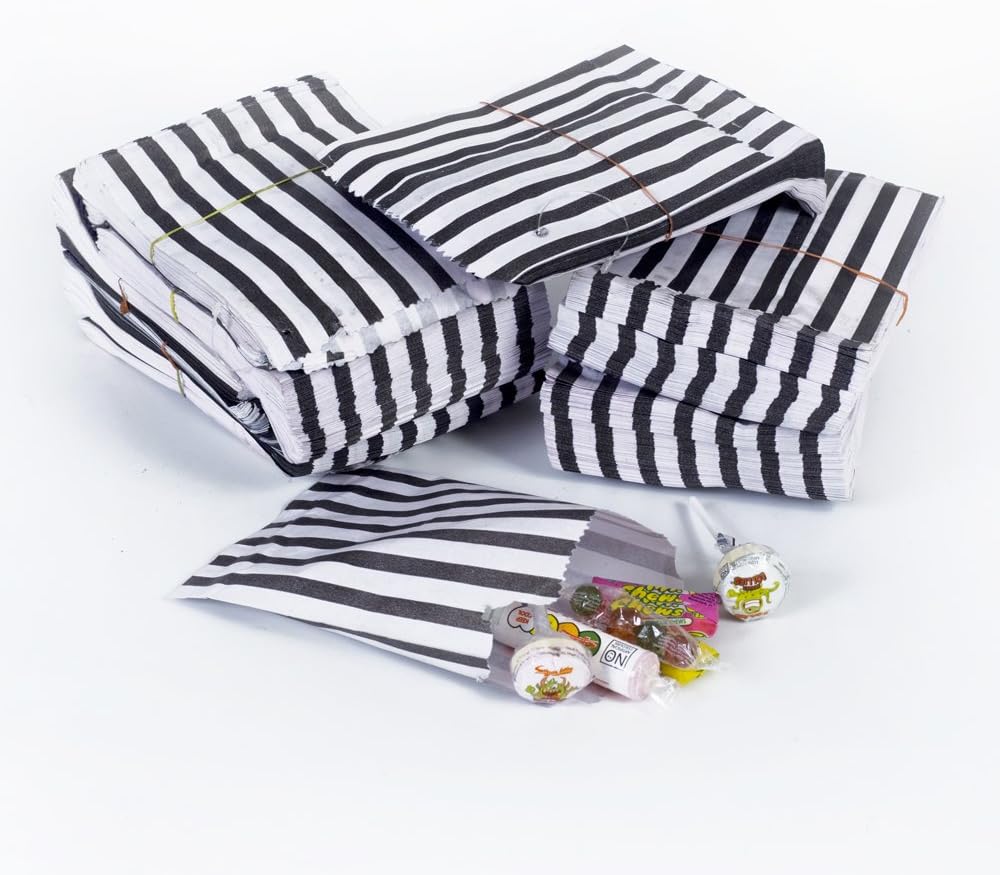 Black Candy Stripe Paper Bags - 10" x 14" - (1 pack = 100 bags)