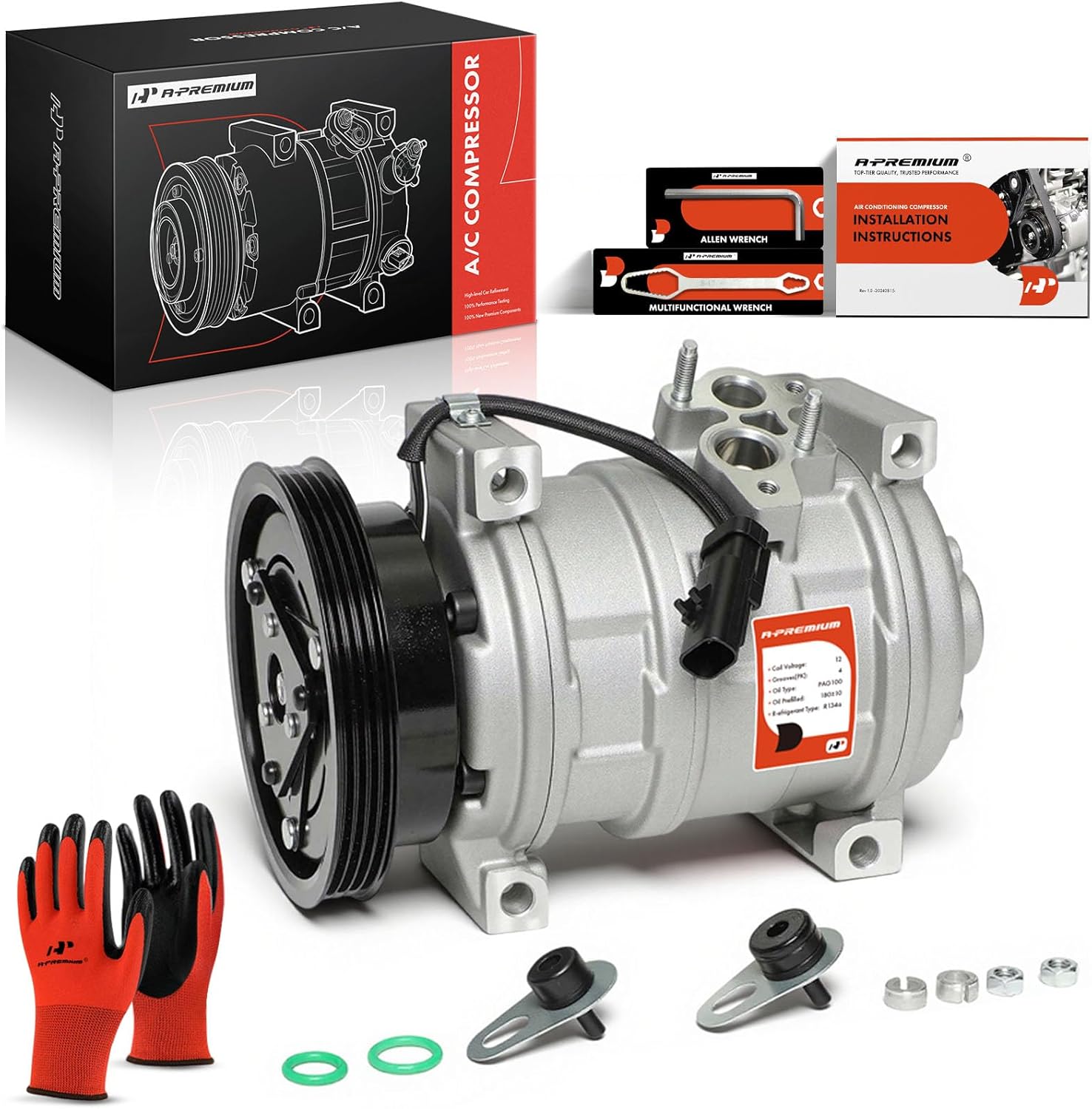 A-Premium A/C Compressor with Clutch Compatible with Chrysler PT Cruiser 2.4L 2001-2009, Dodge Neon 2.0L 2000-2002, Plymouth Neon 2.0L 2000-2001, 4 Speed Automatic Transmission