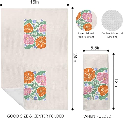 Miniatura 2 de Toallas de cocina bohemias con diseño floral, estilo retro de los años 70, diseño de flores bohemias decorativas para baño, toallas de cocina