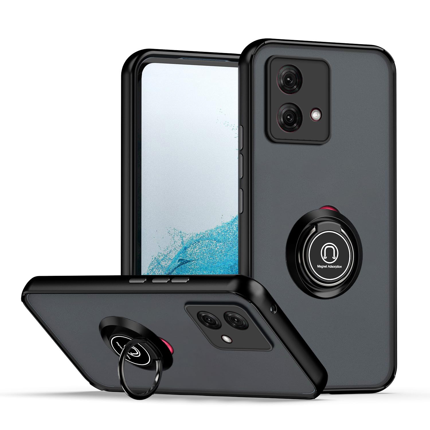 XINYEXIN Handyhülle Für Motorola Moto G84 - Mit Ringständer, Stoßfest, Durchscheinend Rot