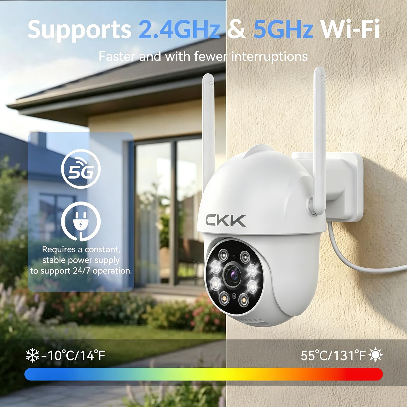 CKK 2K Überwachungskamera Outdoor 2Pack, 2.4/5G WiFi Kameras für Home Security