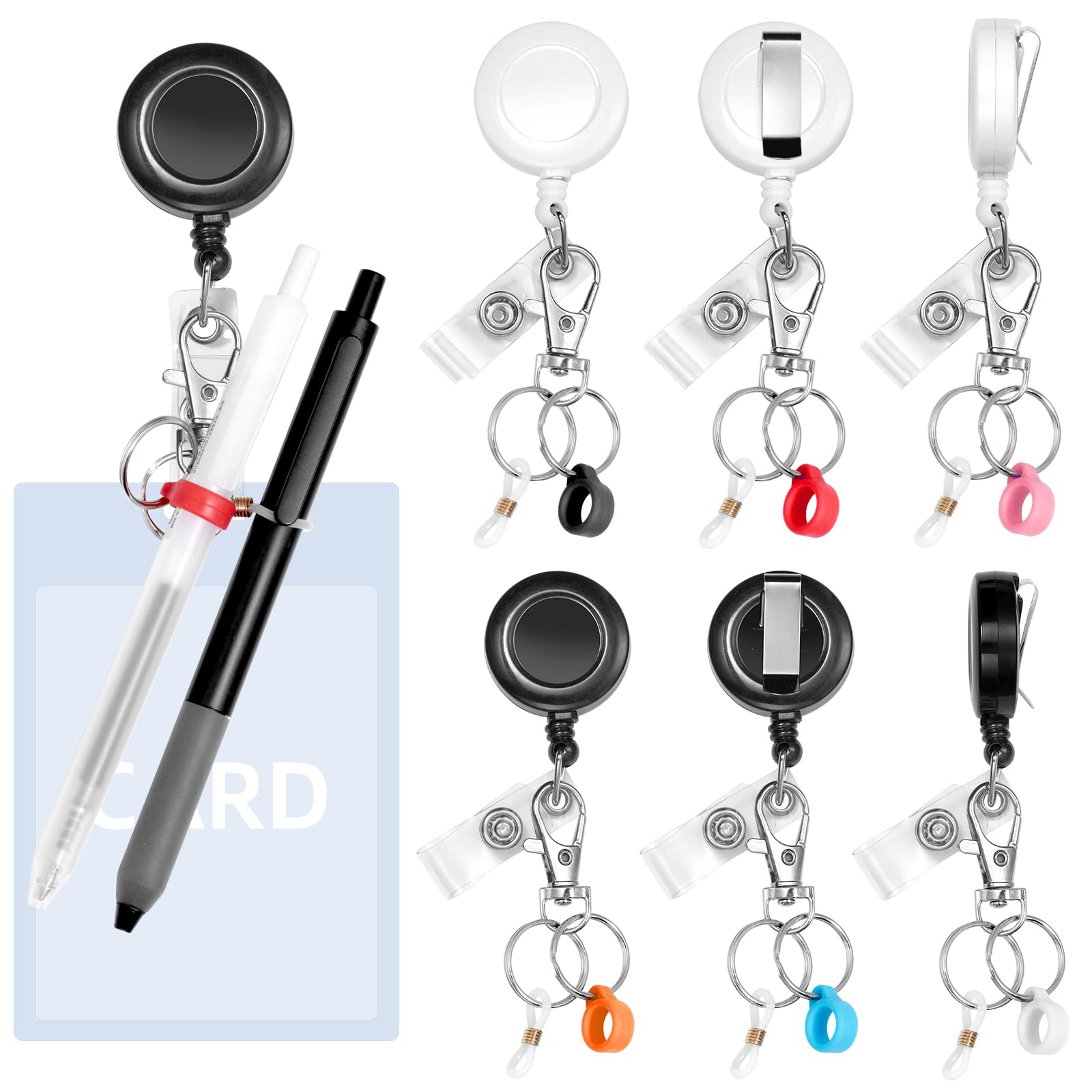 6 Pcs Pen Holders - Retractable Badge Reel, Pen Clip for Lanyard, Nurse ID Badge Holder, Office Hospital Accessories