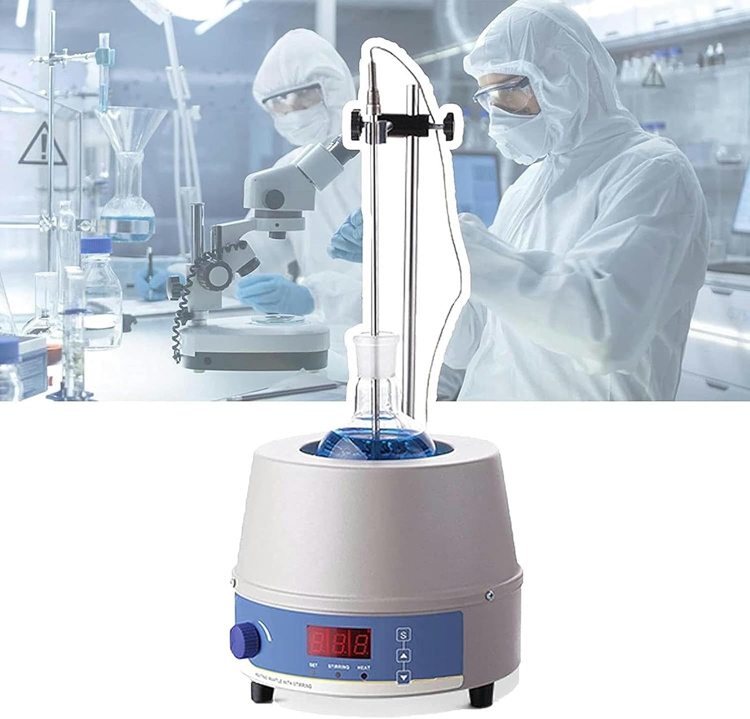 XENITE Digital Display Magnetic Stirring Electric Heating Mantle，Heating/Magnetic Stirring，100-2400W，with Temperature Probe/Bracket,for Laboratory,250ml