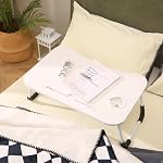 EAQ Bureau de lit d'ordinateur portable, Table de lit portable pliable pour ordinateur portable Table avec support de tasse/Tiroir de rangement/Tableau de rangement pour le travail de lit/couch/sofa, Lecture (blanc)
