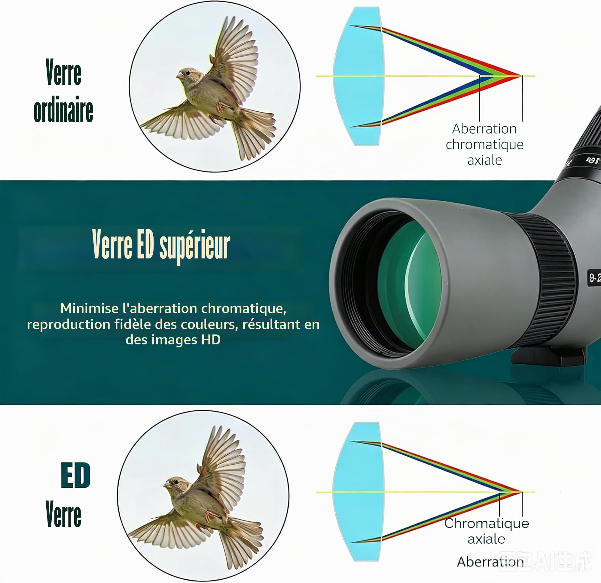 Svbony SV410 Ed Longue Vue 9-27x56, Portable Compact, Verre Ed Optique FMC, Champ de Vue Large Étui Modulaire Colibri Spotting Scope pour Observation des Oiseaux, Voyage, Paysage