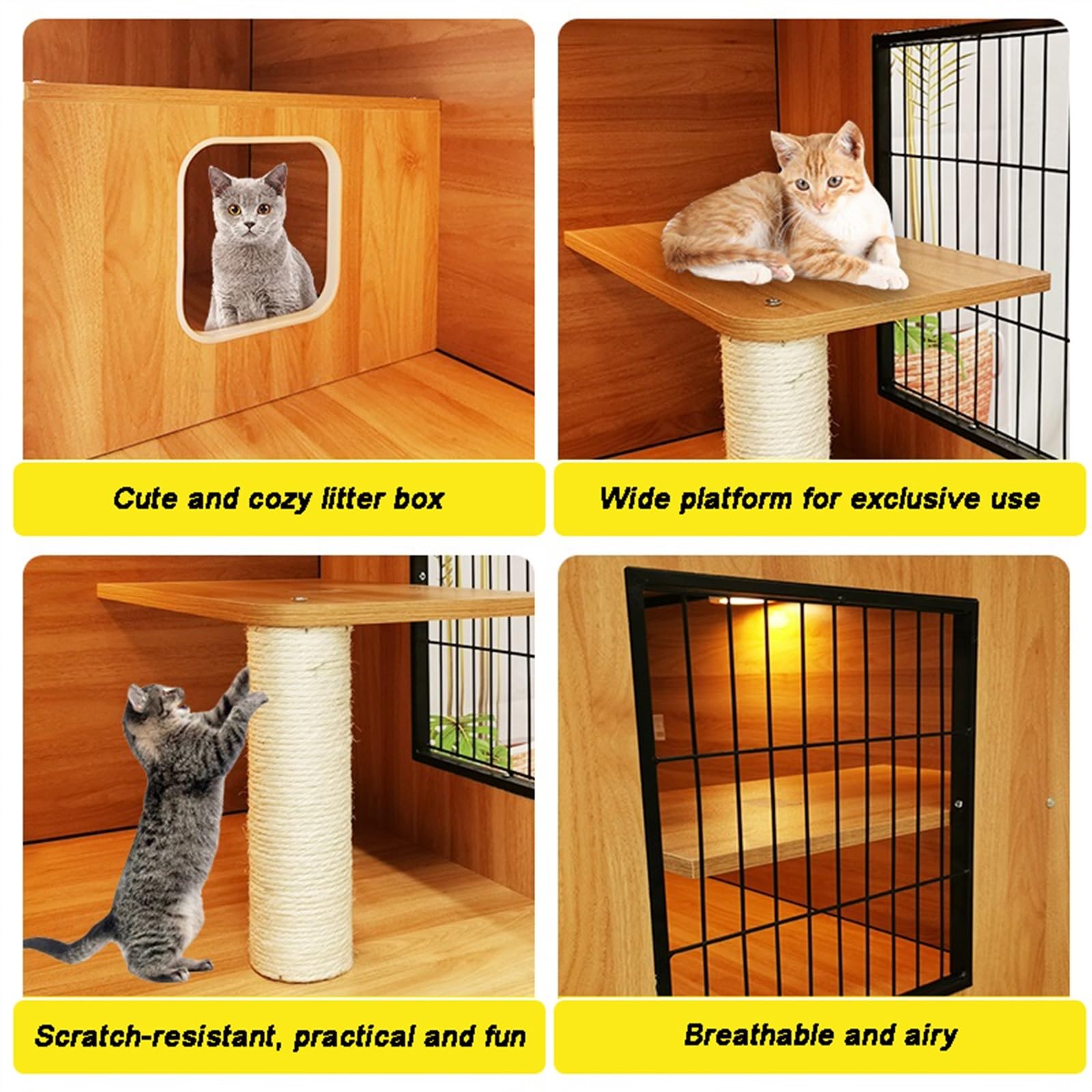 Casa del Gatto Villa for Gatti in Legno Gabbia for Gatti di Lusso Spazio Extra Large Gabbia for Gatti for Allevamento Domestico Gabinetto for Gatti a Tre Strati Singolo Gabbia per Gatti