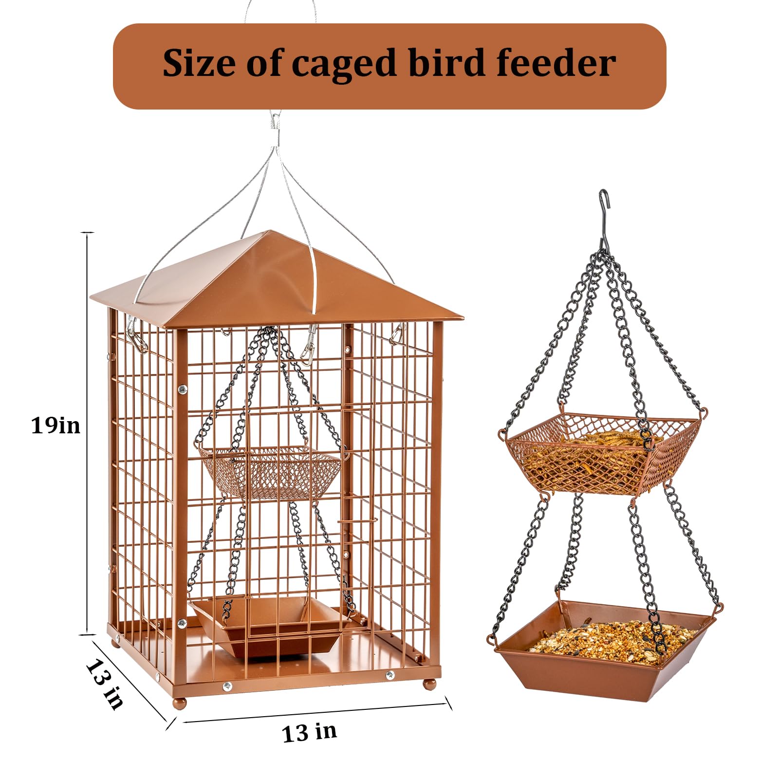 Mehlwürmer Vogelfutterspender für Blauvögel – Metall – Riesige Eichhörnchensichere Vogelfutterspender mit 2 Bechern, DIY Wildvogel-Futterspender zum Aufhängen im Freien (braun), lockt Wildvögel an,