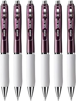 BaoKe PC1975/PC1976 Retractable Gel Pens, Low Gravity, Double-Bead Tip, 0.5mm/0.7mm, Metal Barrel, Soft Rubber Grip, Water & Light Resistant Black Ink, 6 Pcs Purple, mm, 0.7mm