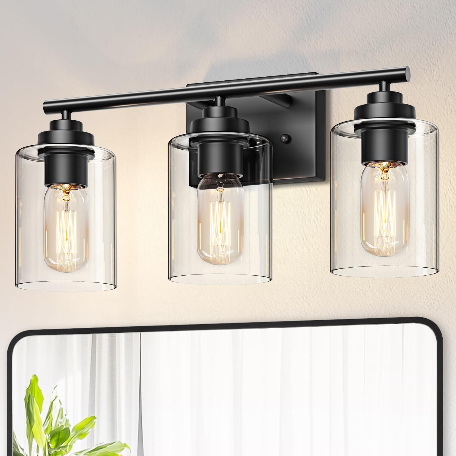 Bathroom Light Fixtures Over Mirror 3-Light Wall Sconce Vanity Lights for Bathroom Vanity Lighting Fixtures Black