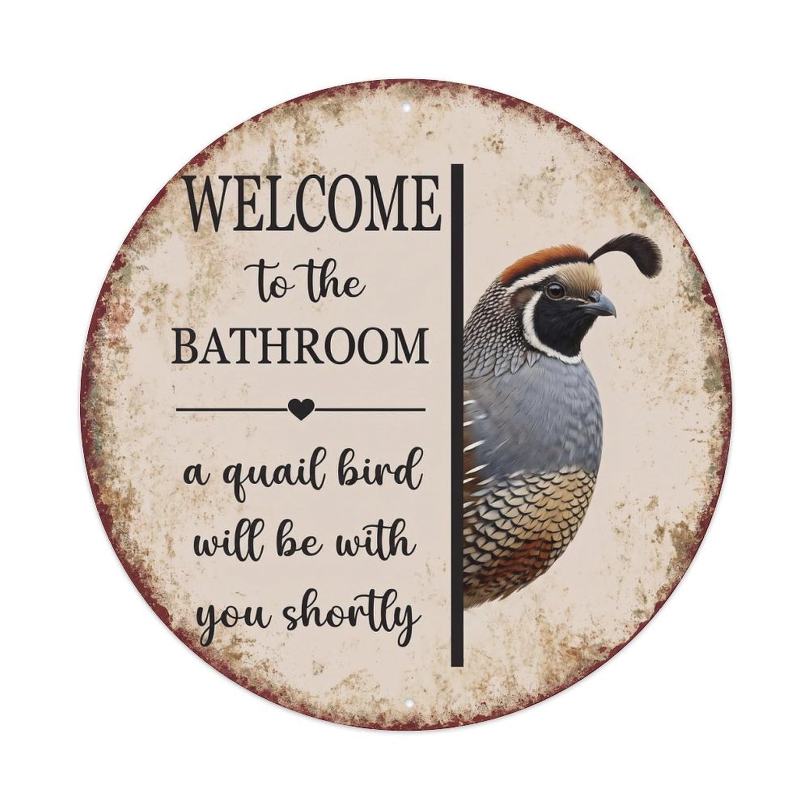 Vintage WELCOME To The BATHROOM Quail Bird Metal Tin Sign