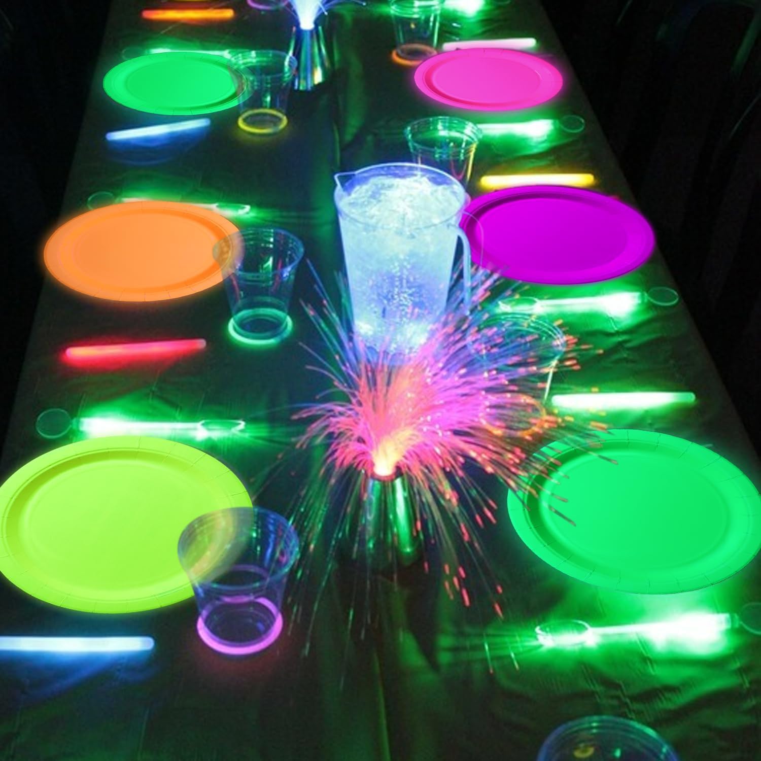 100 Pcs Glow in the Dark Neon Party Supplies, 5 Color Neon Birthday Plates Disposable Paper Plates for Let's Glow Party Decorations Halloween, 9 x 9 inches