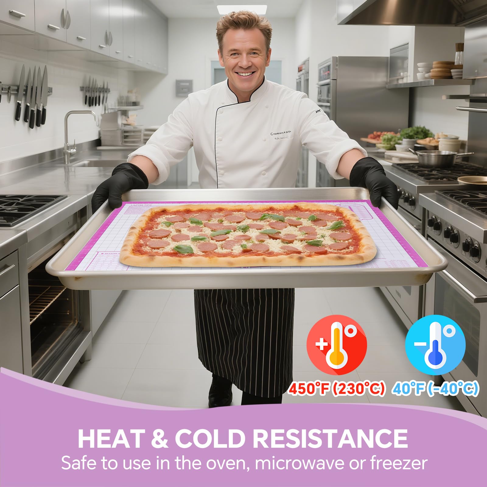 Tappetino da forno extra large in silicone, antiaderente, misura 91 x 61 cm, tappetino antiscivolo in silicone per impastare, tovaglietta, tovaglietta, glassa fondente, torte, pizza (viola)