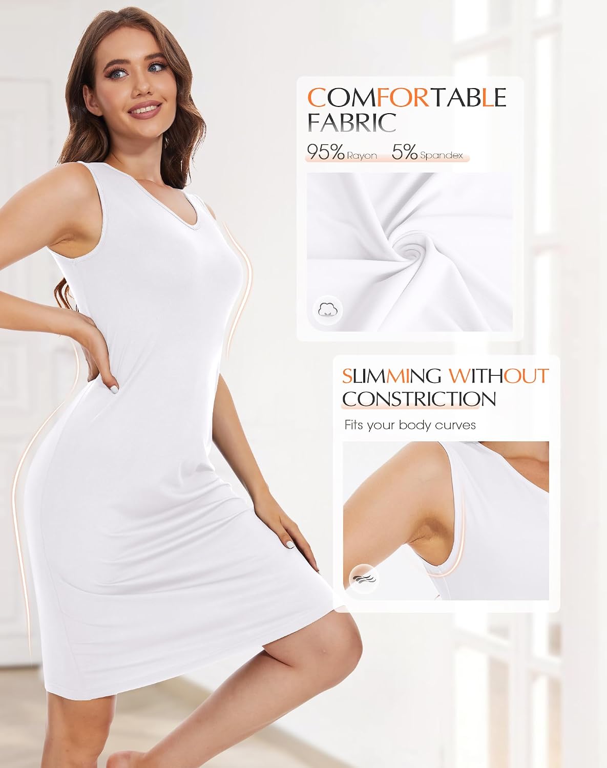Subuteay Womens Full Slip Dress for Under Dress V Neck Sleeveless Wide Strap Knee-Length