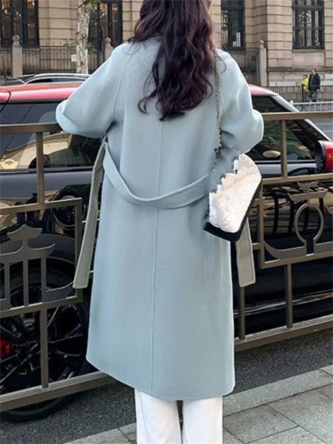 Abrigo de lana suelto para mujer, abrigo largo con cinturón, abrigo cálido para mujer