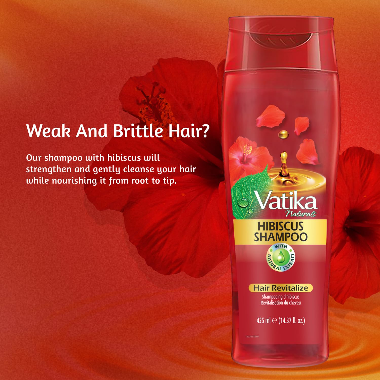 Vatika Naturals Oil Shampoo - Strengthen, Nourish, & Repeat for Luxuriously Revitalized Hair - Phthalate-Mineral Oil free - Hibiscus Extracts 425ML