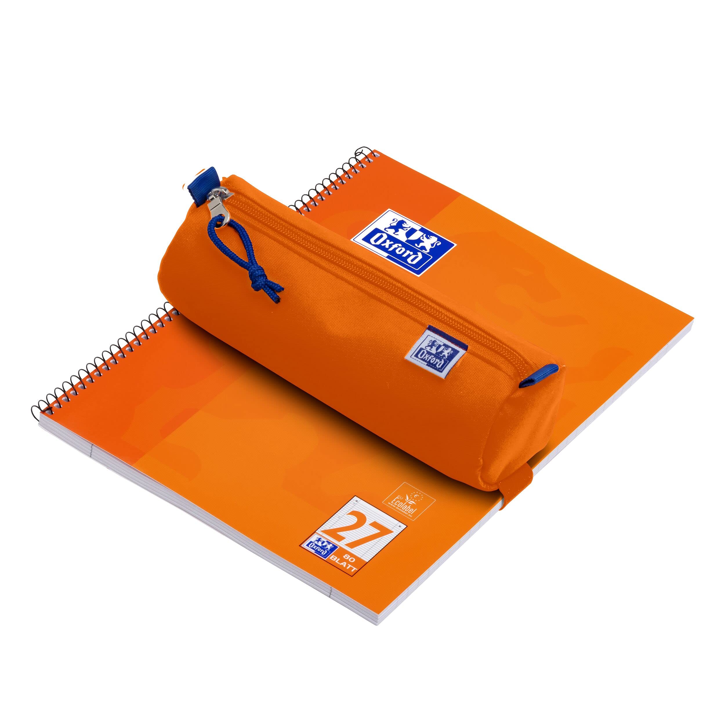 Oxford Girls Boys Pencil Case Diameter 7cm Round Large Durable Orange, 22x7x9cm - Image 4