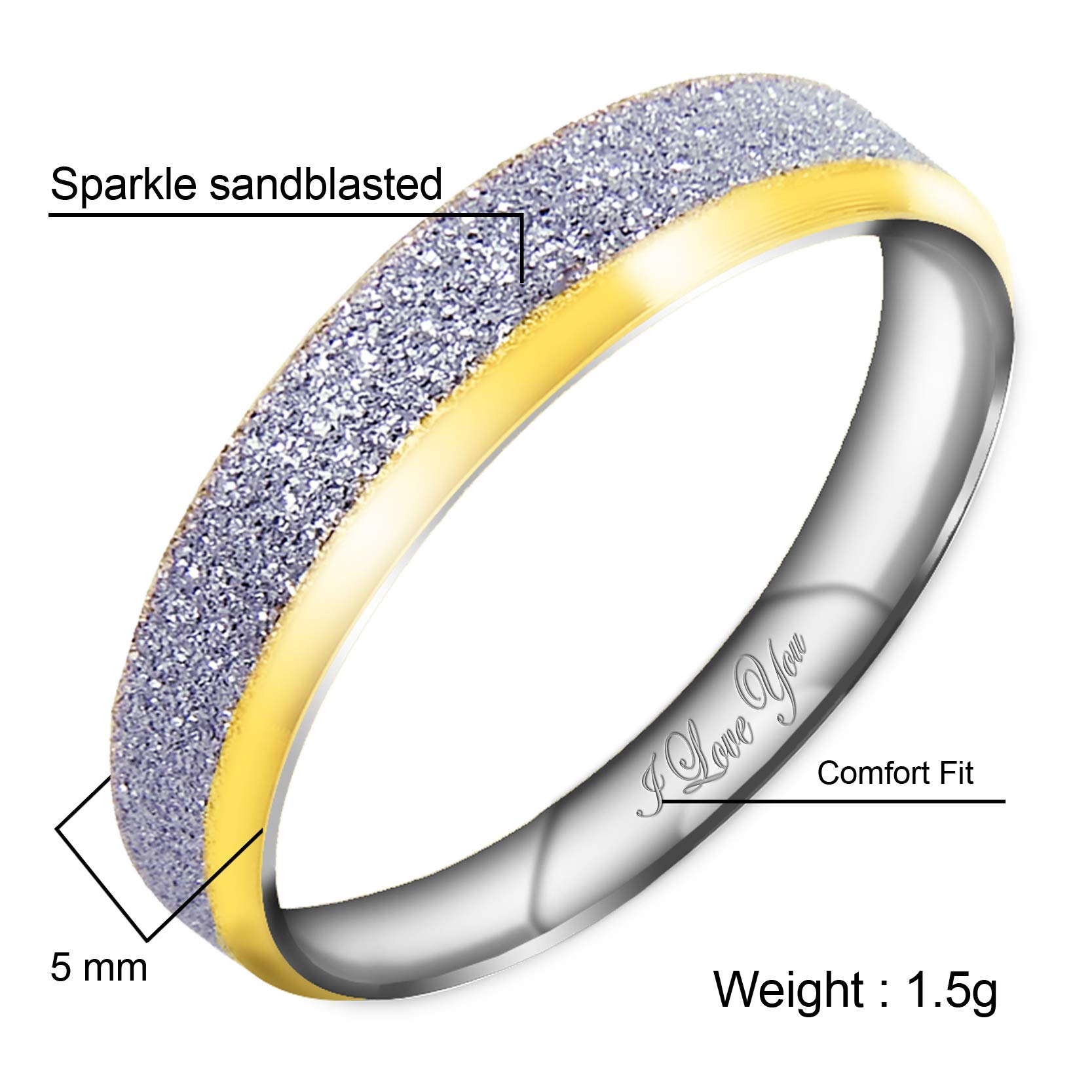 Everstone - Anello da donna scintillante con cupola, 5 mm e 8 mm, due tonalità, colore: oro giallo e argento scintillante, incisione I Love You e 5 mm, 52 (16.6)