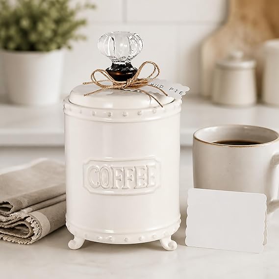 Mud Pie Ceramic Coffee Canister Door Knob Handle, White