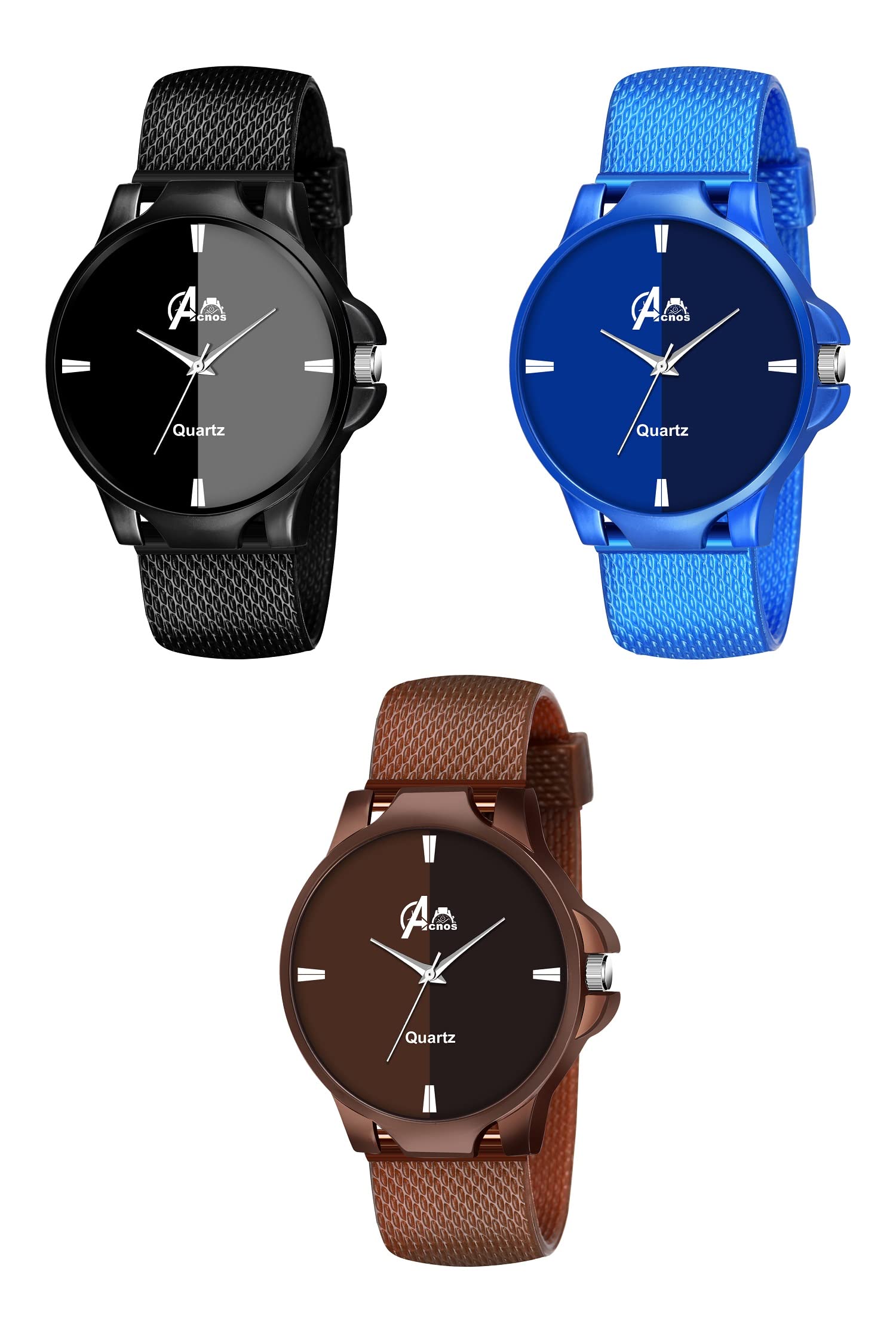 Acnos® Premium Brand - A Branded 3 Different Colors Black Blue and Brown Analogue Super Quality Stylish Watches for Mens/Watches for Boys Pack of 3 (B08SQG21G7) Amazon Price History, Amazon Price Tracker